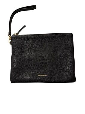 Doris & Jacky Lambskin Black Pebbled Leather Wristlet Clutch
